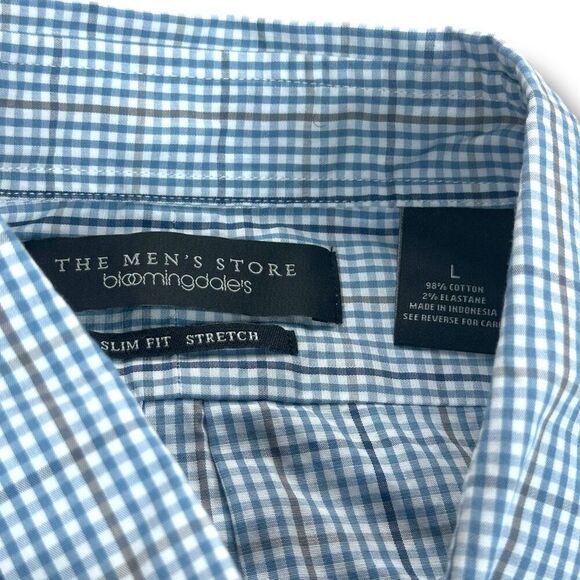 NWT Bloomingdales Button Down Shirt Mens Size Large L Slim Fit Stretch Blue - Picture 6 of 9